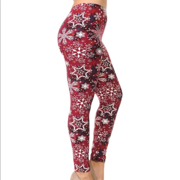1 LEFT‼️ Snowflake Christmas 🎄Burgundy Leggings - Picture 4 of 5